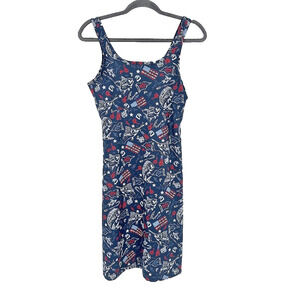 Columbia PFG Freezer III Tank Dress Small Red White Blue Patriotic American Fish